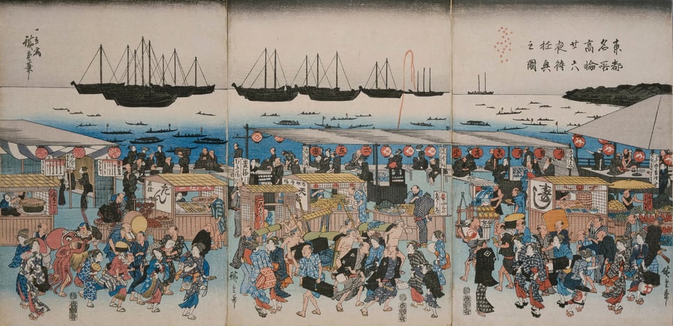 Amusements-while-waiting-for-the-moon-on-the-night-of-the-twenty-sixth-in-takanawa-a-famous-place-in-the-eastern-capital-utagawa-hiroshige-kanagawa-prefectural-museum-of-history-archives